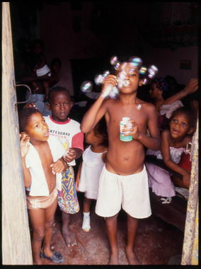 Kids blowing bubbles