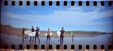 Surfers on Freshwater West Beach